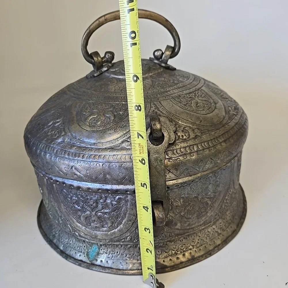 Antique‎ Brass Beautifully Carved Chapati/Masala Container